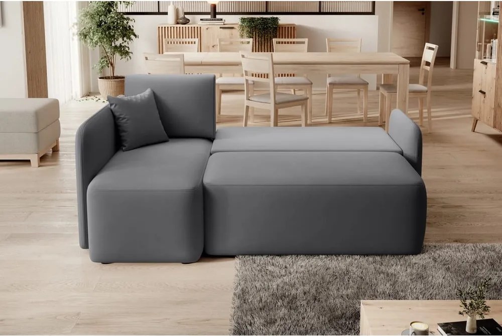 Szürkésbarna bársony kinyitható-tárolóhelyes sarokkanapé (bal oldali-heverő résszel) Hadson – ELTAP