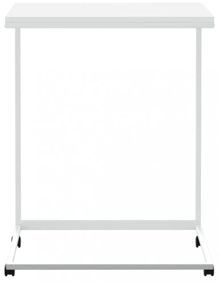 fehér szerelt fa kisasztal kerekekkel 55x35x70 cm