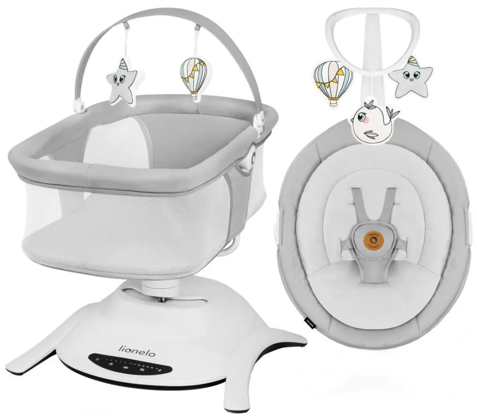 Lionelo - 2 az 1-ben baba ringató zenével BELLA Grey Concrete + távirányító