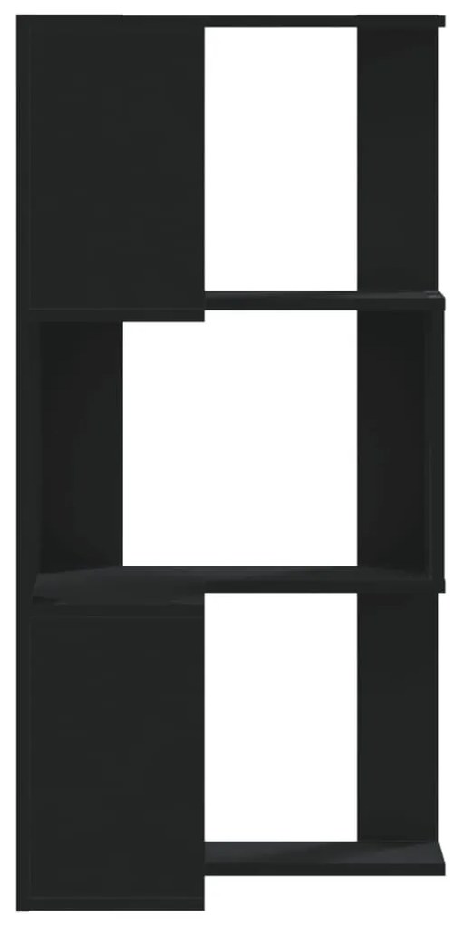 3 szintes fekete szerelt fa sarok könyvespolc 50 x 50 x 102 cm