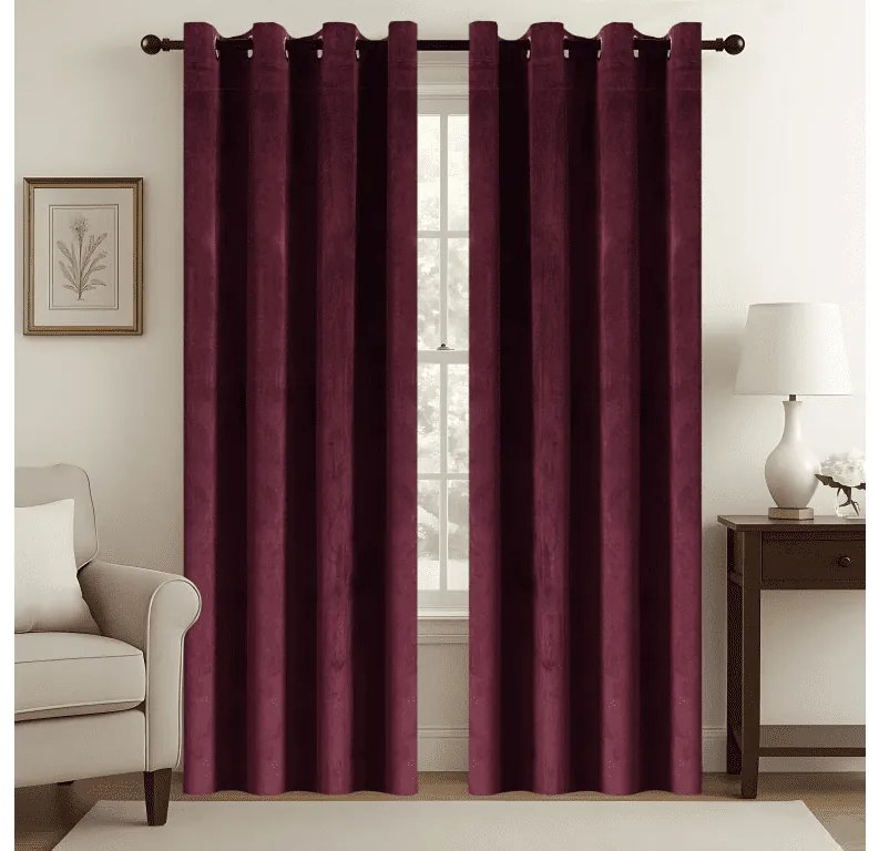 Sötétítő függöny VELVET 140x250 cm, bordó Felfüggesztés: Fém gyűrűk
