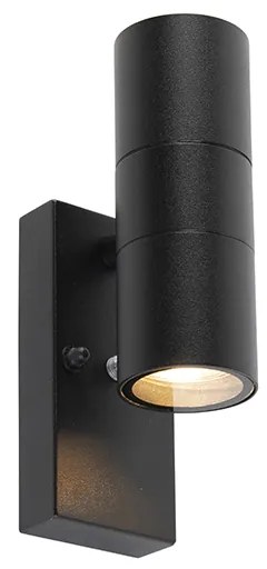Kültéri fali lámpa fekete 2 fényforrású IP44 szürkületérzékelővel - Duo