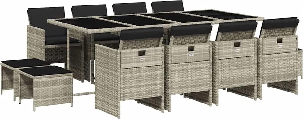 vidaXL 13 részes szürke polyrattan kerti étkezőgarnitúra párnákkal