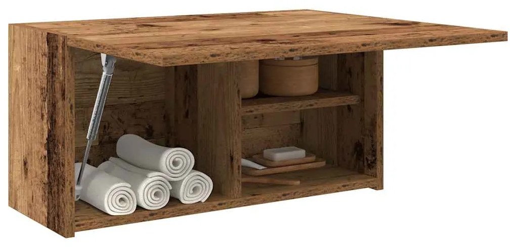 antik fa színű szerelt fa fali fürdőszobaszekrény 60x25x30 cm