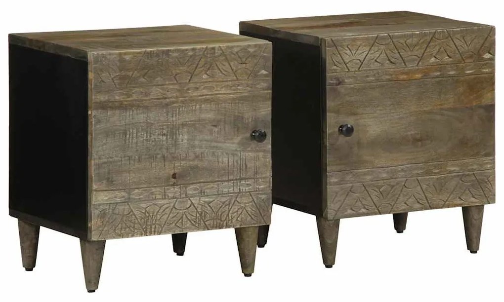 2 db világosszürke tömör mangófa éjjeliszekrény 40 x 33 x 46 cm