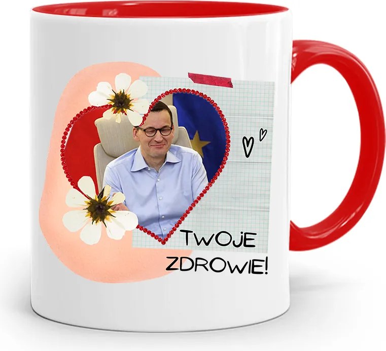 Piros Politikus Bögre Mateusz Morawiecki Miniszterelnök fényképes nyomtatással