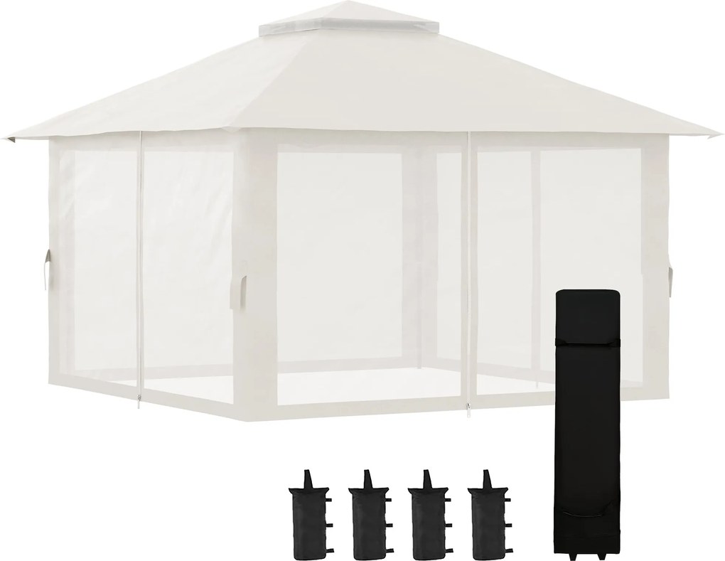 Outsunny 4x4m Stabil Télen is Használható Pop-up Kerti Szaletli Dupla Tetővel, UV Védelemmel 50+, 4 Oldalfalas Party Sátor Kerti Sátor Homokzsákokkal