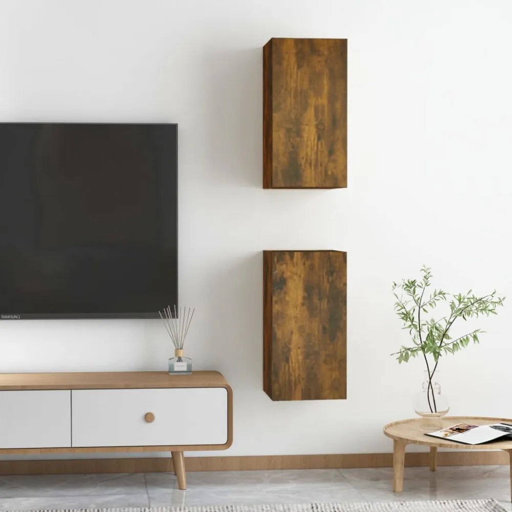 2 db füstös tölgy színű szerelt fa TV-szekrény 30,5x30x60 cm