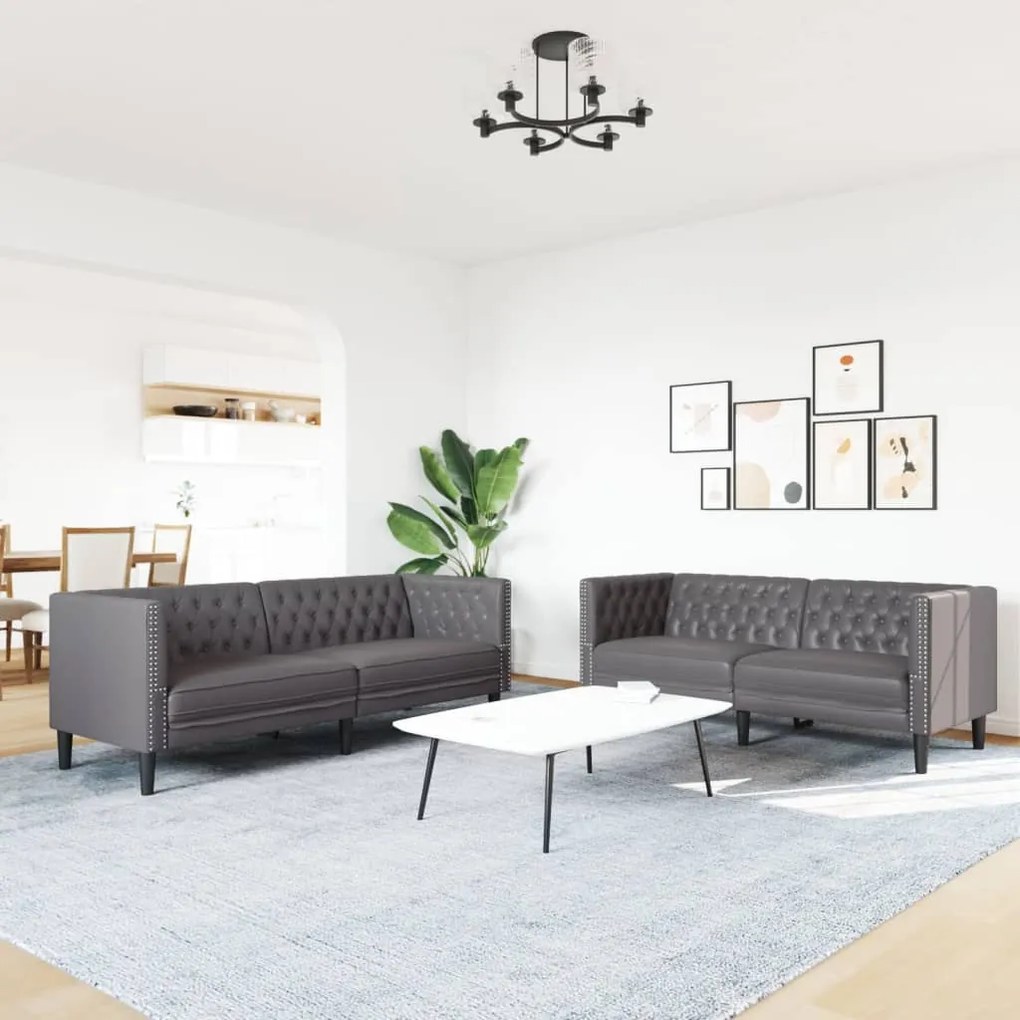2 részes szürke műbőr Chesterfield kanapégarnitúra