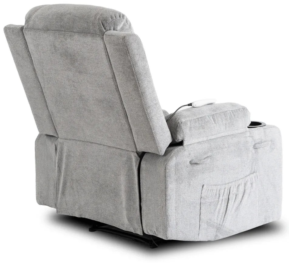 Elektromosan Vezérelhető Masszázsfunkciós Relaxfotel Szürke Szövet Kárpittal. BOX 2