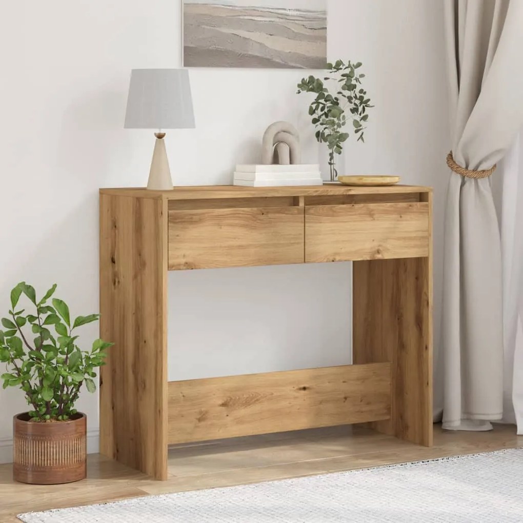 kézműves tölgy színű szerelt fa dohányzóasztal 89x41x76,5 cm