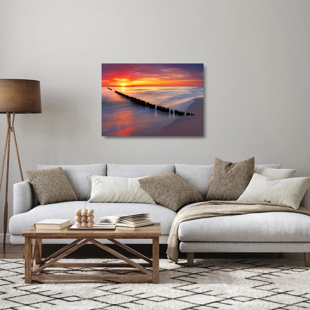 Kép - Naplemente, Balti tenger, Lengyelország (üvegen) (70x50 cm)