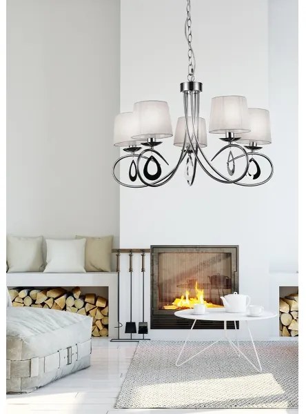 Csillár láncon ARNIKA 5xE14/40W/230V matt króm/fehér