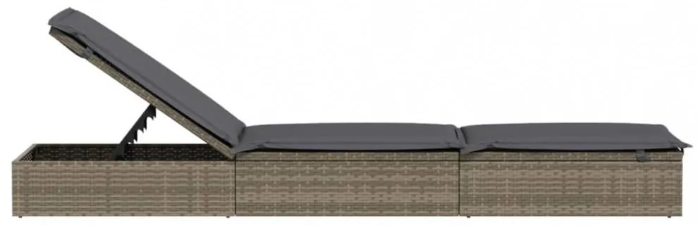 1 db szürke polyrattan napozóágy párnával 201 x 55 x 62 cm