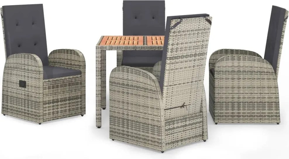 vidaXL 5 részes szürke polyrattan kerti étkezőgarnitúra párnával