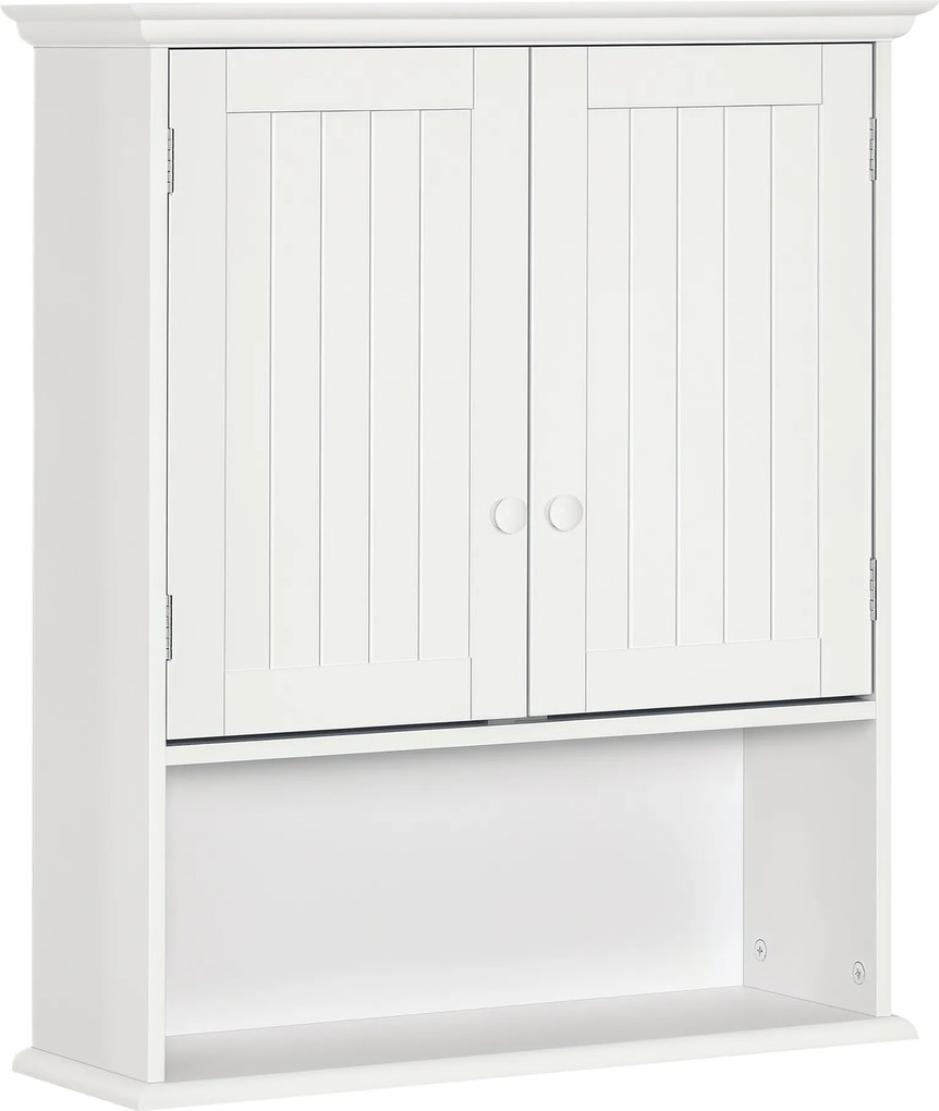 Kleankin Fürdőszobai Fali Szekrény 2 Ajtóval, Állítható Belső Polccal és Nyitott Rekesszel 60x20x70.5 cm Fehér | Aosom