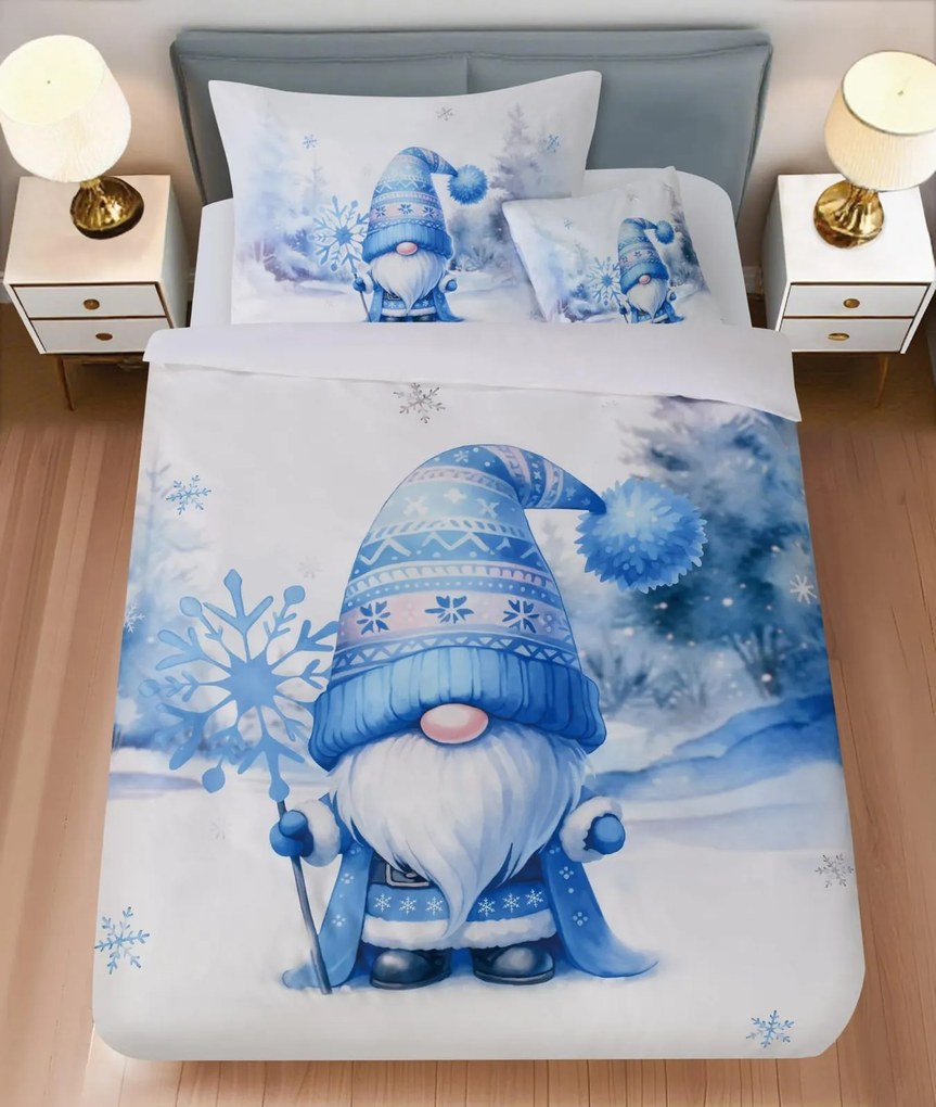 Mikroszatén ágynemű BLUE GNOME fehér + párnahuzat 45 x 45 cm ingyenes Ágyneműhuzat mérete: 70 x 90 cm | 140 x 200 cm