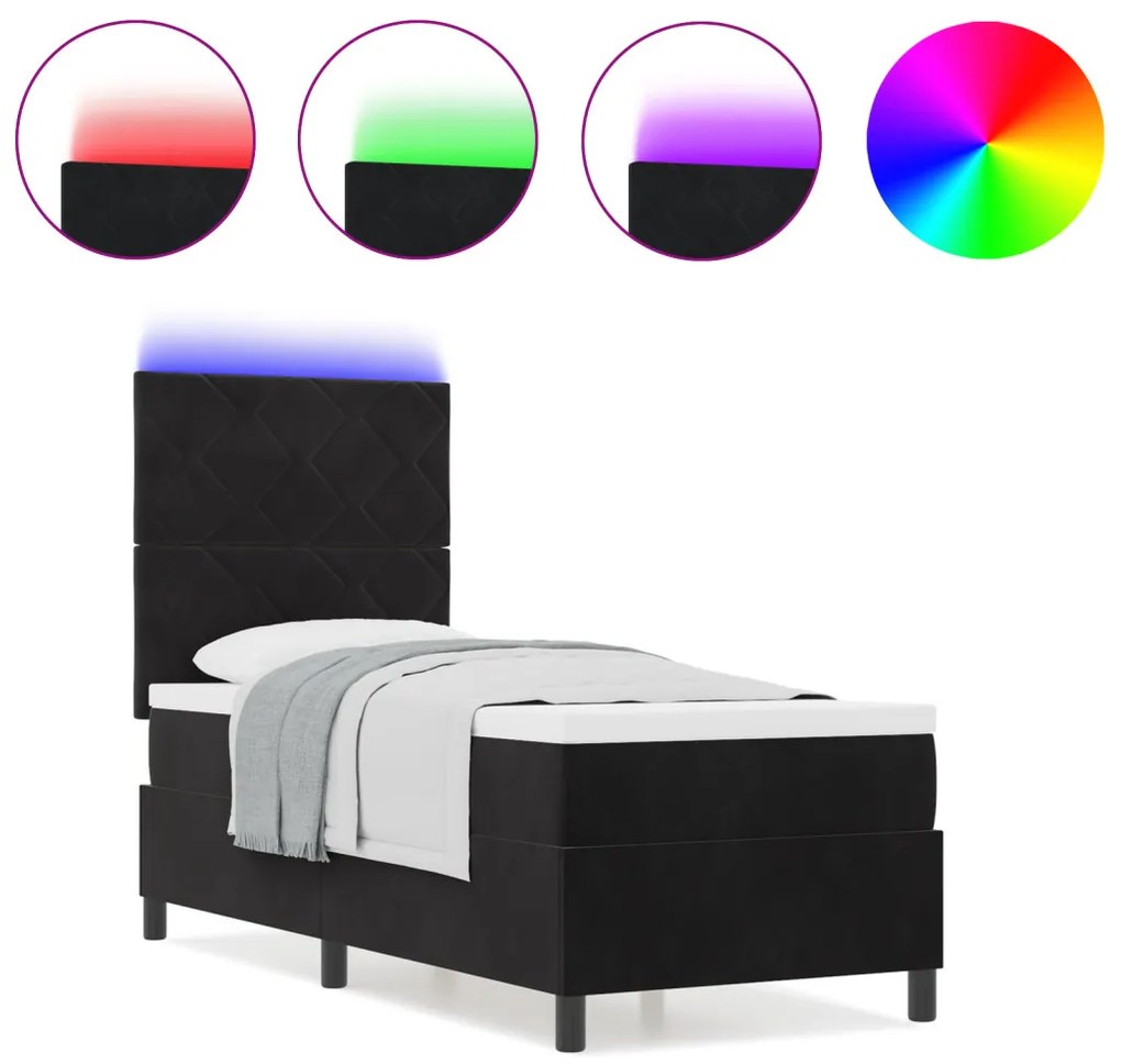 Boxspring ágy matraccal és LED-del Fekete 80x200 cm Bársonyos