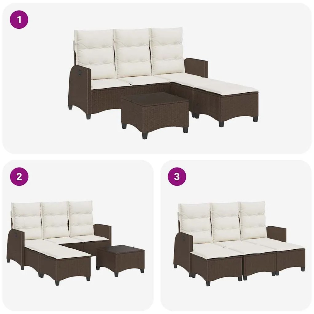 3 részes barna polyrattan kerti ülőgarnitúra párnával L-alakú
