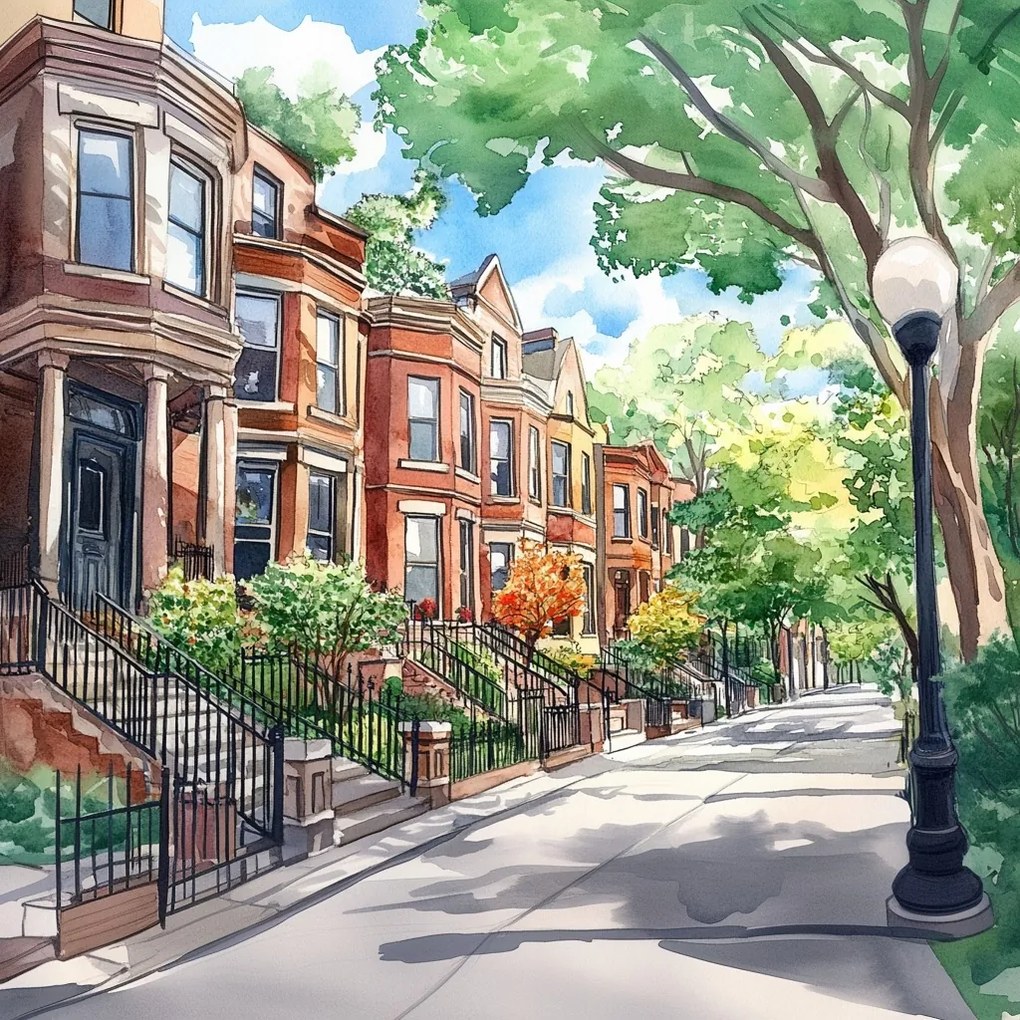 Vászonkép Canvas Város Utca Házak Brownstone Amerika Usa 40x40