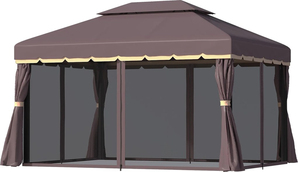 Outsunny 4x3m Alumínium Kerti Főzőhelyszín Szellőző Tetővel, 4 Oldali Függönnyel, 4 Szúnyoghálóval és 8 Leeresztő Nyílással Kültéri Rendezvényekhez Ba