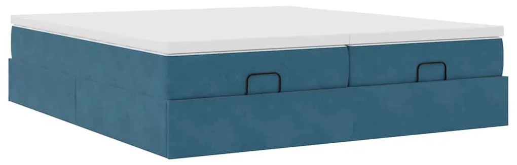 Ottomán ágykeret matracokkal Sötétkék 200x200cm bársony