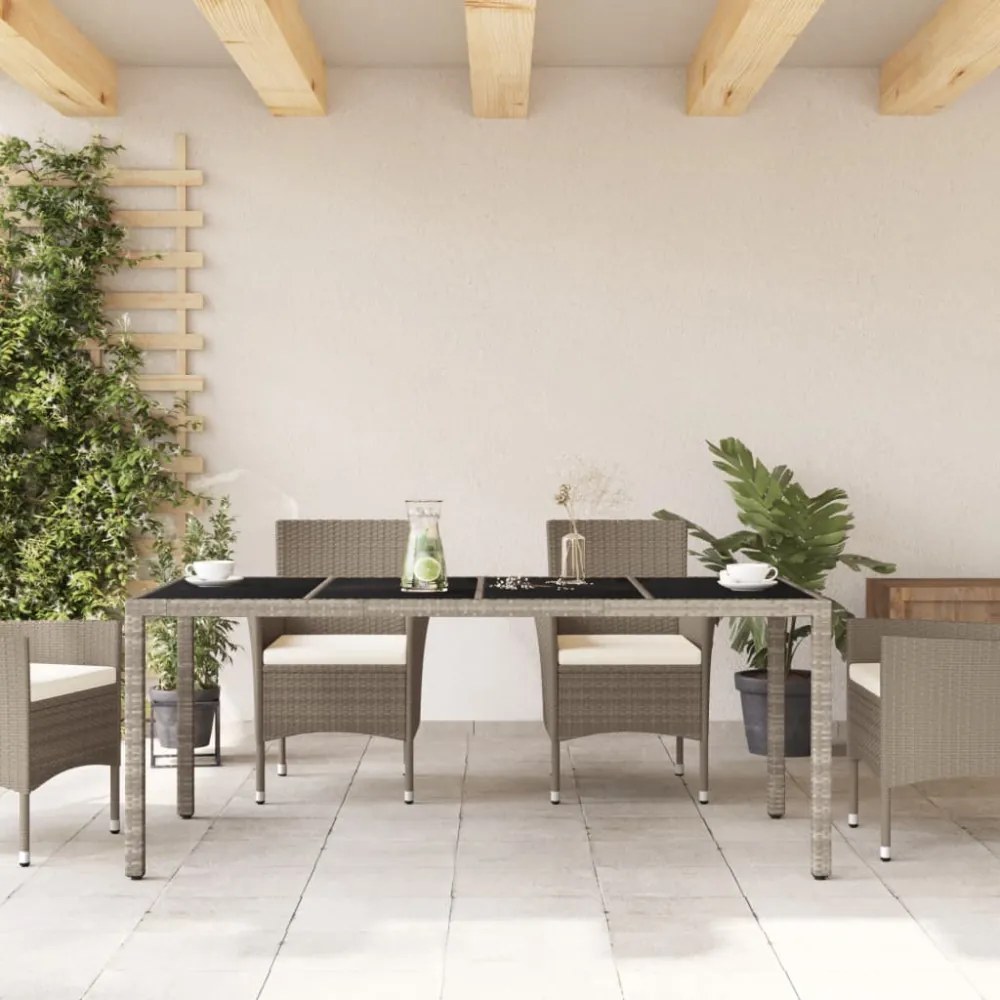 világosszürke polyrattan üveglapos kerti asztal 190x90x75 cm