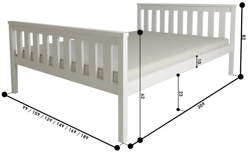 KALEA ágy 90 x 200 cm, fehér Ágyrács: Lamellás ágyrács, Matrac: Coco Maxi 20 cm matrac