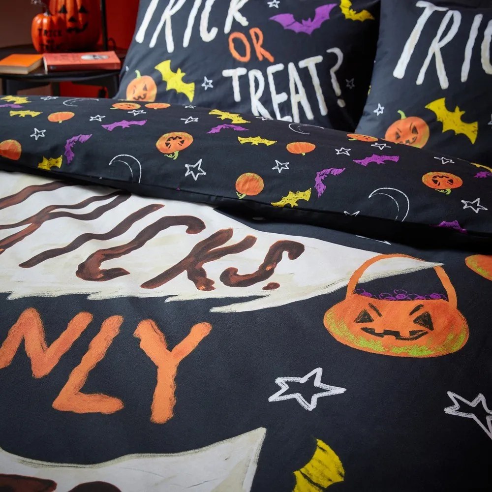 Fekete kétszemélyes ágyneműhuzat 200x200 cm Halloween Trick or Treat – Catherine Lansfield