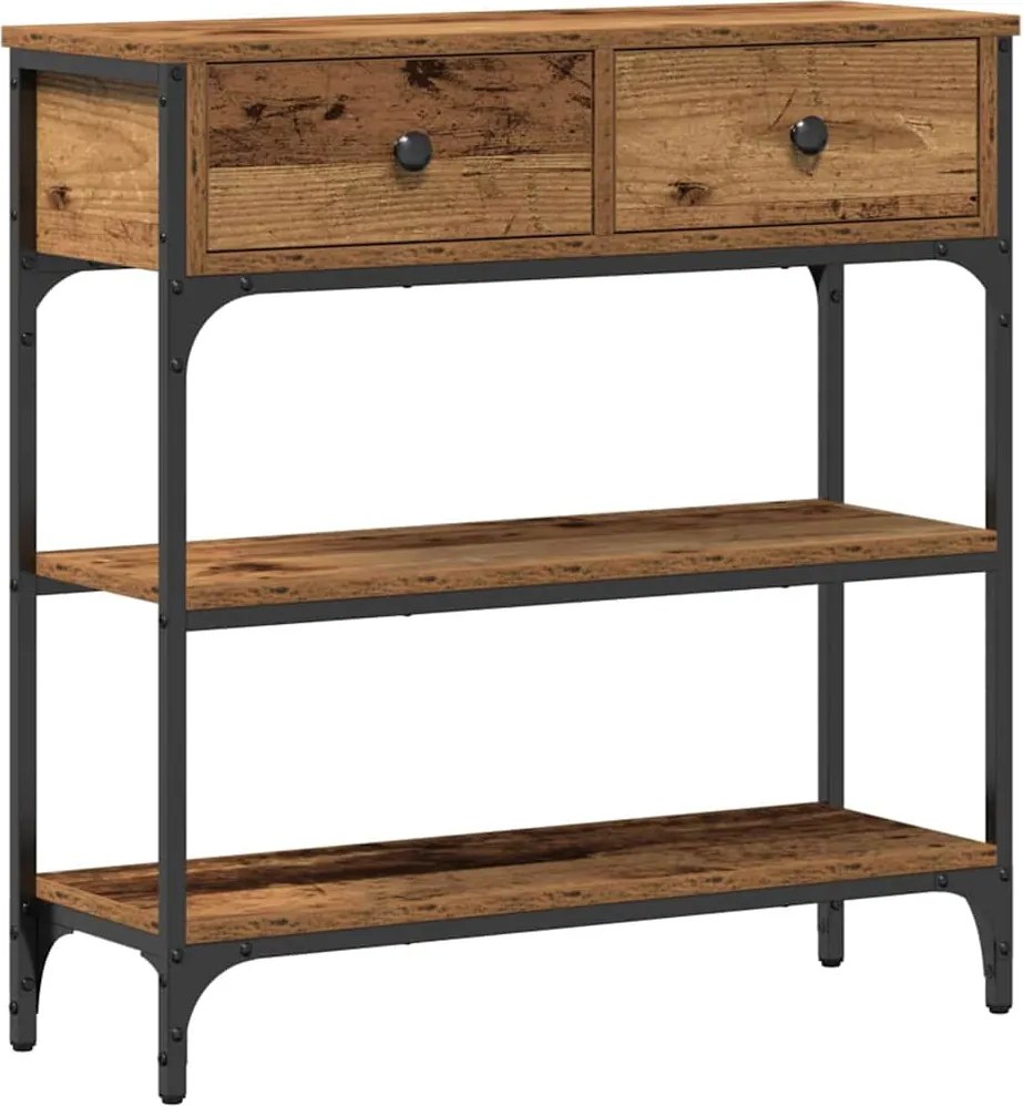 vidaXL Konzolasztal fiókkal Öreg fa 72.5 x 25 x 75 cm Faanyag