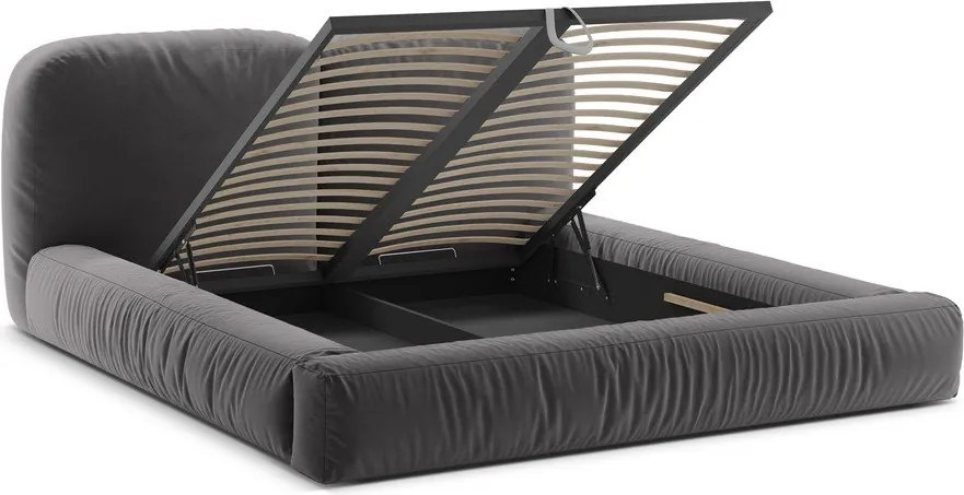 Szürke kárpitozott ágyneműtartós franciaágy ágyráccsal 200x200 cm Martina – Micadoni