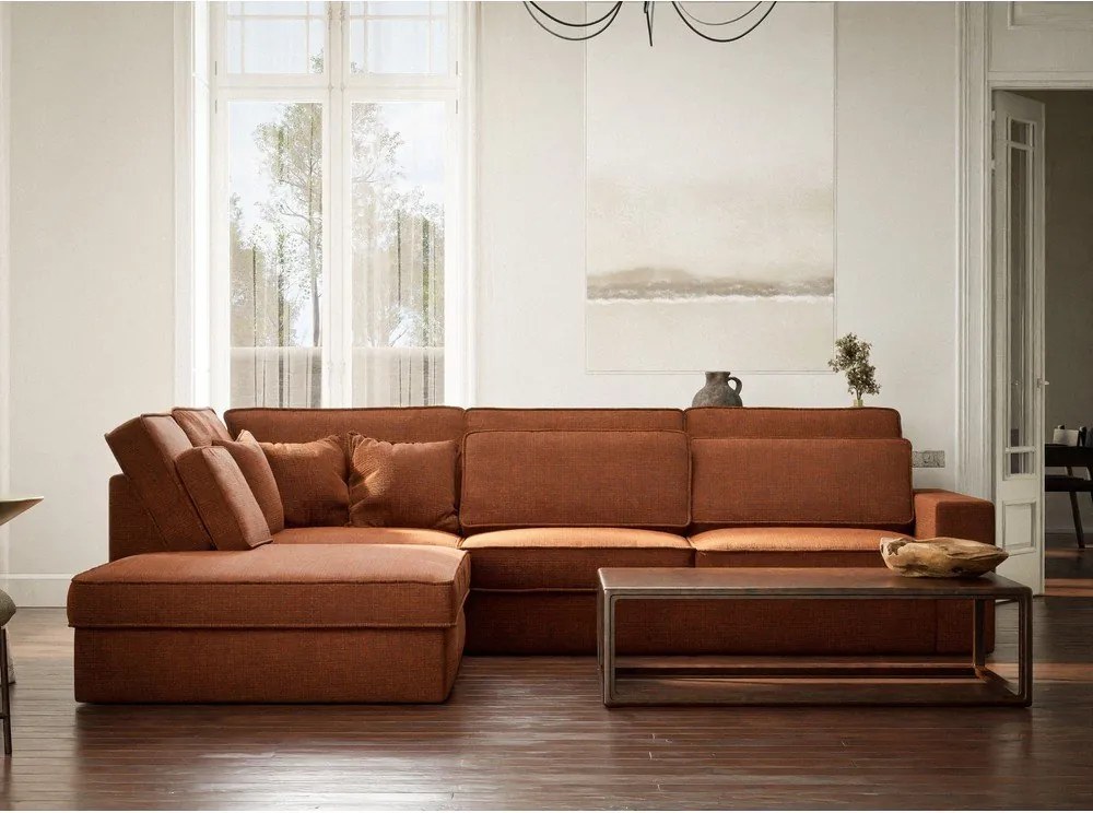 Rézszínű zsenília sarokkanapé (bal oldali-L alakú) Kirou – Maison de Rêve