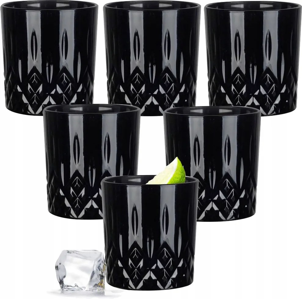 Whisky Italos Pohár 250ml 6db-OS Szett Vastag Fekete Ajándék
