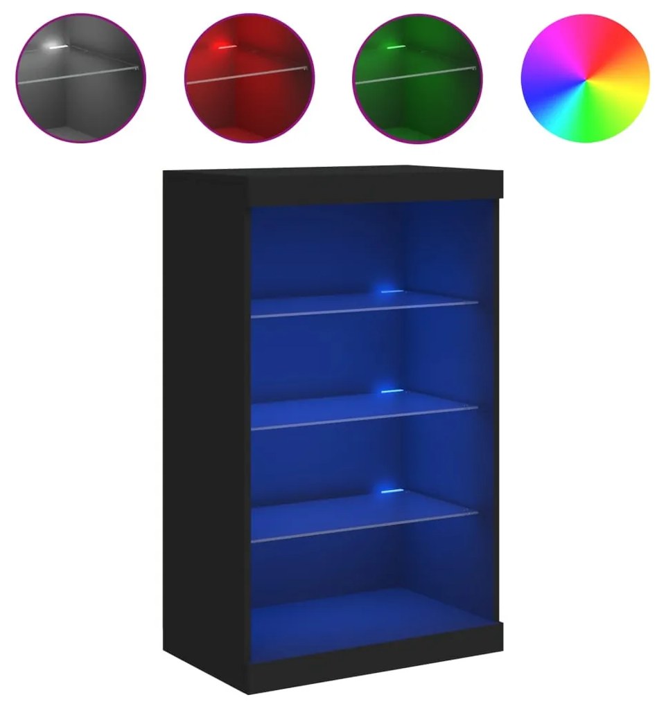 fekete tálalószekrény LED-világítással 60,5 x 37 x 100 cm