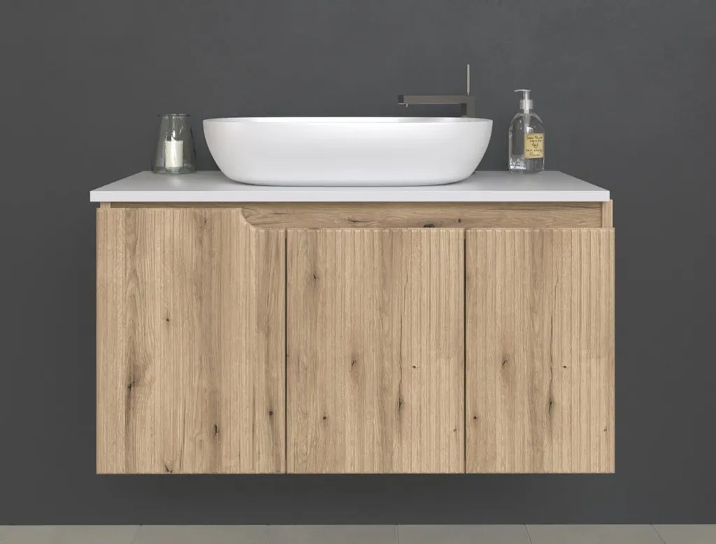 Piramida EURIDIKA fali fürdőszobabútor - mosdópult mosdó nélkül -3 ajtós - PINO TÖLGY - 100 x 48 x 53 cm