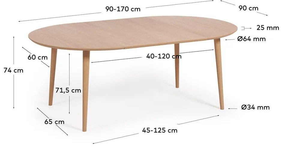 Natúr színű kerek bővíthető étkezőasztal tölgyfa dekorral ø 90 cm Oqui – Kave Home