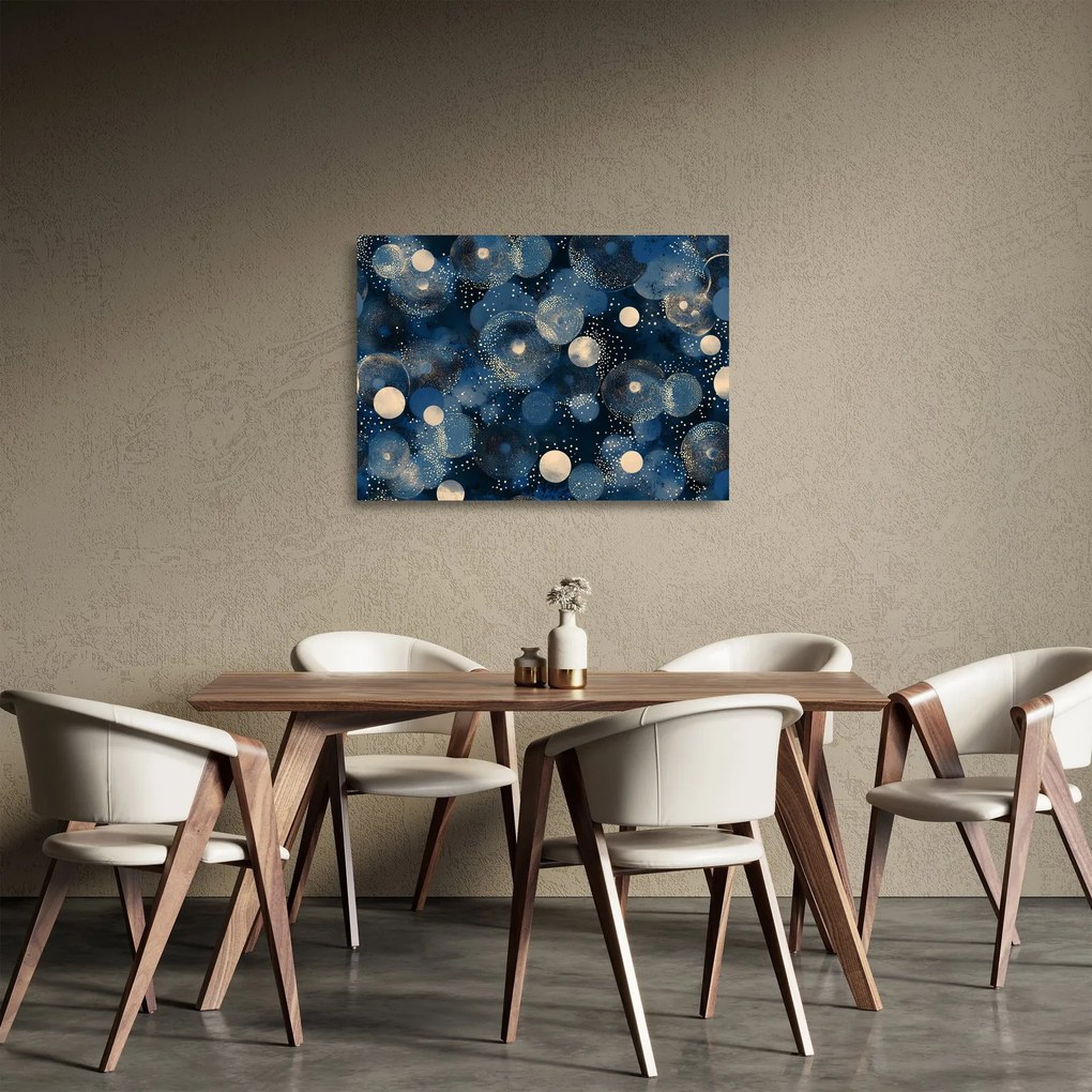 Üveg kép - Kék-arany gyűrűk (70x50 cm)