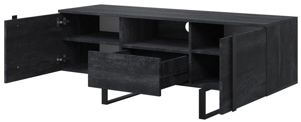 Verica 150 cm-es TV-szekrény nyitott polccal - szénfekete / fekete lábak