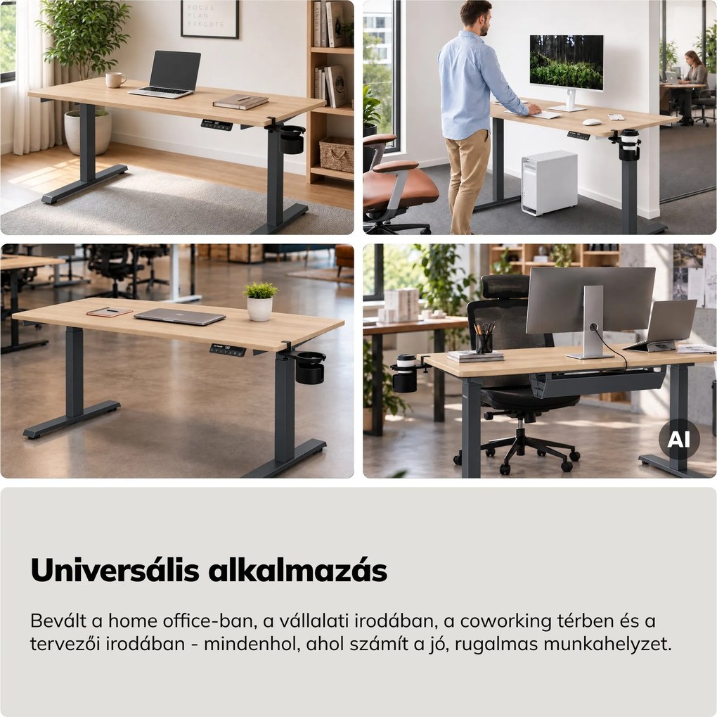 Elektromos íróasztal magasságállítással ergonomikus antracit/sonoma tölgy,1400x700 mm: ARIA