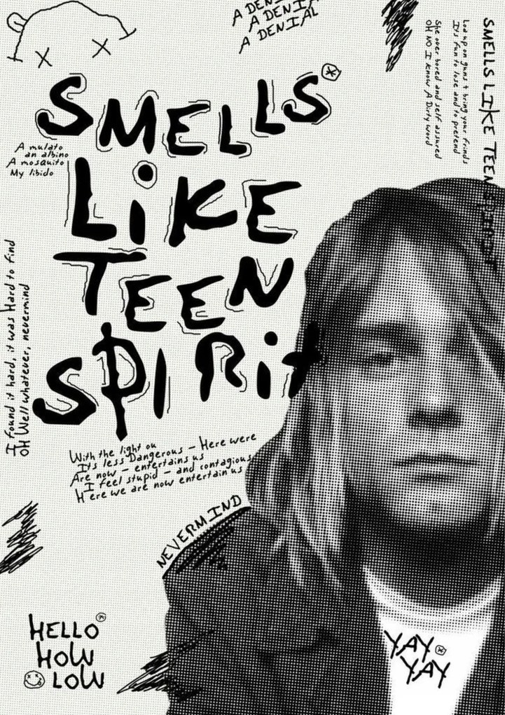 Poszter 21x30 cm A4 zenélő Nirvana Kurt Cobain