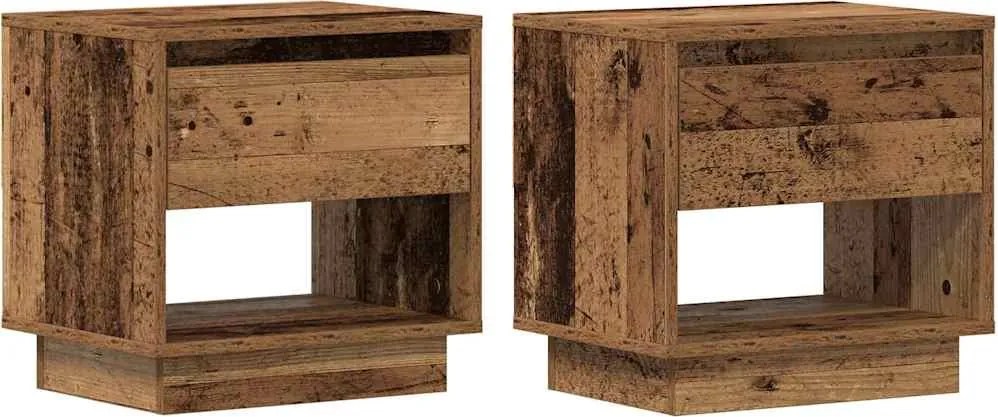 vidaXL Éjjeliszekrény fiókkal 2 pcs Öreg fa 45 x 34 x 44 cm Faanyag