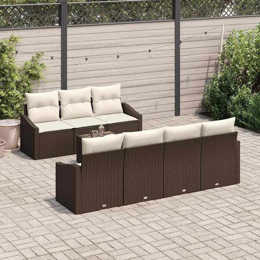 Kerti Kanapé Szett párnával 8 pcs Barna és Krém 55 x 55 x 37 cm