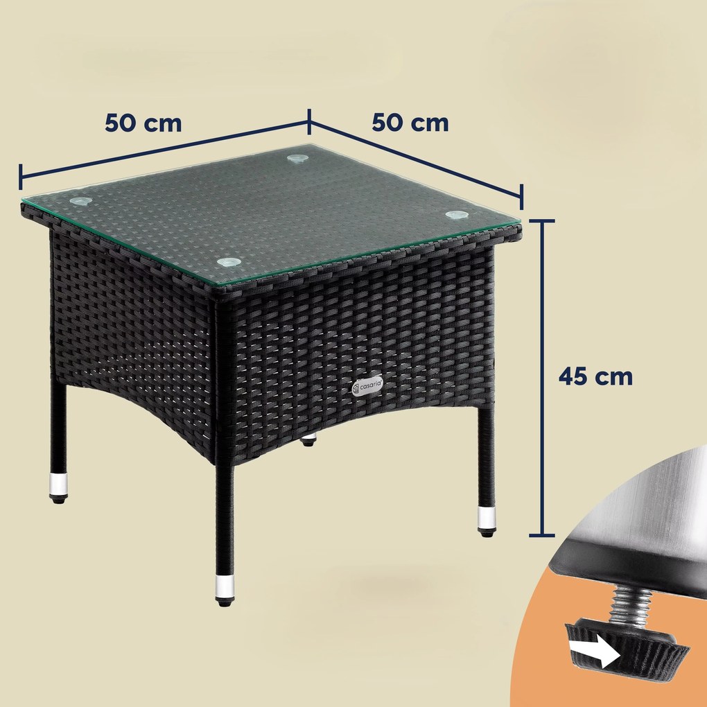 Casaria® Rattan asztalka 50x50x45 cm - fekete