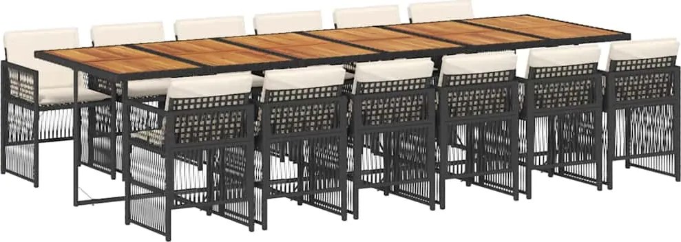 vidaXL 13 részes fekete polyrattan kerti ülőgarnitúra párnákkal