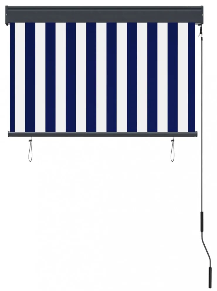 kék és fehér kültéri roló 100 x 250 cm
