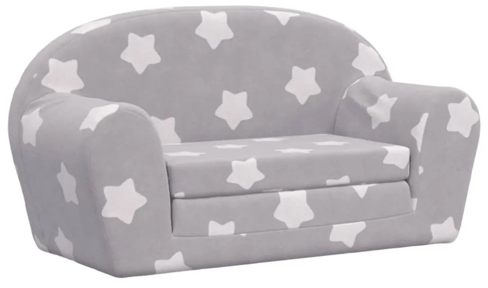 2 személyes világosszürke csillagmintás plüss gyerek kanapéágy