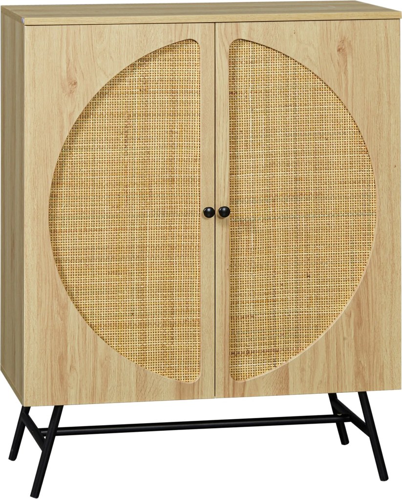 HOMCOM Magas Buffet Tároló Szekrény Fa és Fonott Dizájnnal - 80 x 39 x 101,8 cm Természetes | Aosom