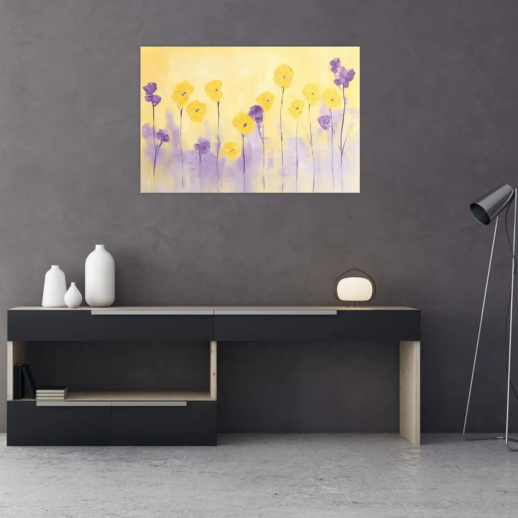 Kép - Lila és sárga virágok (90x60 cm)