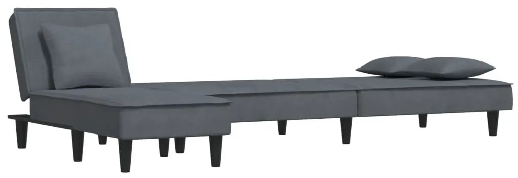 sötétszürke L-alakú bársony kanapéágy 255x140x70 cm