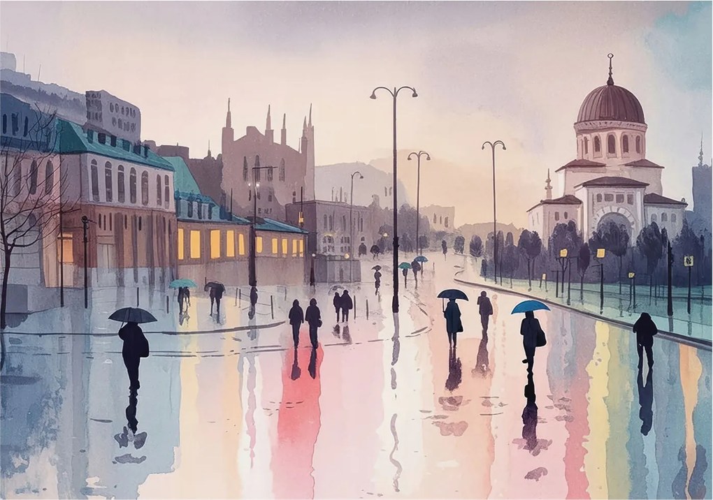 Divatos Flizelin Tapéta Fali Furnér Eső séta 208x146 Ragasztó